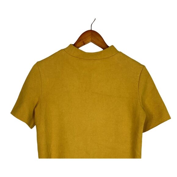 Zara Crop Ribbed Short Sleeve Mock Neck Raw Hem Crop Knit Top M Mustard Yellow - Picture 7 of 16